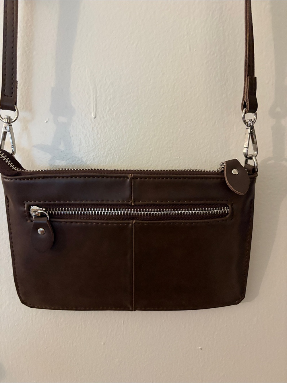 Dark Brown Leather Crossbody with Front Zip Pocket